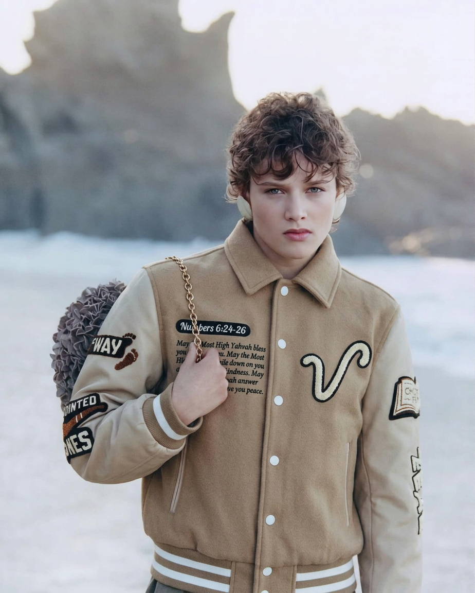 ‘Armor of YAH’ Wool/Leather Letterman Jacket