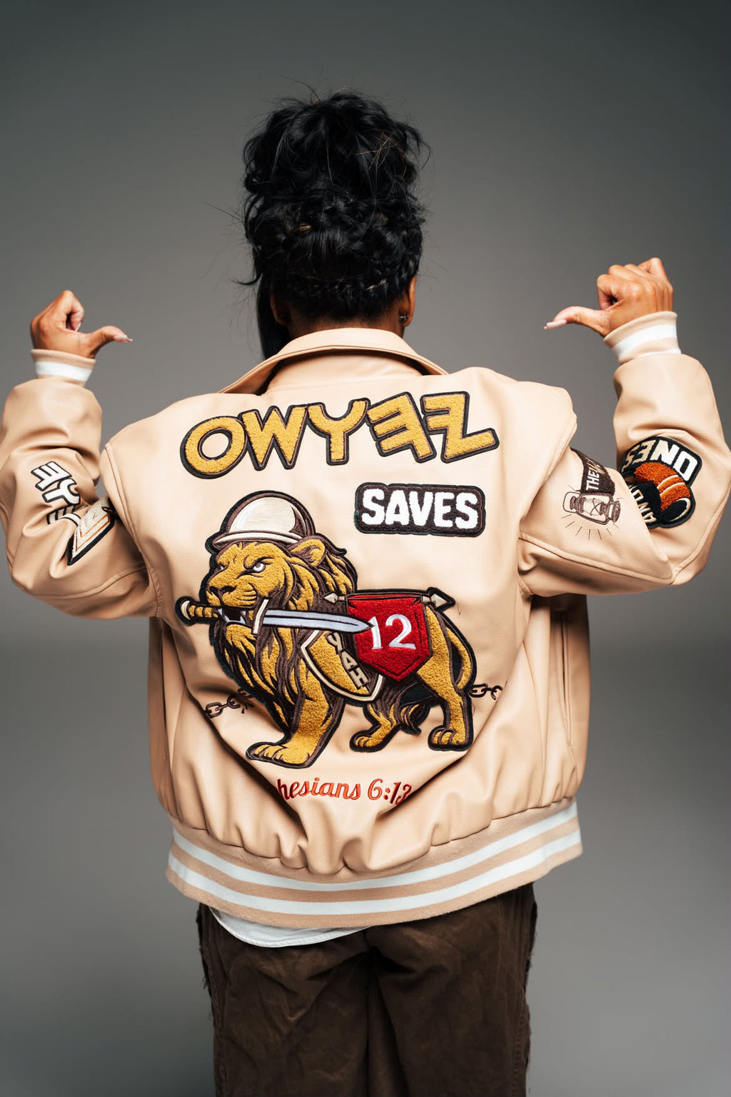 ‘Armor of YAH’ Full Leather Letterman Jacket