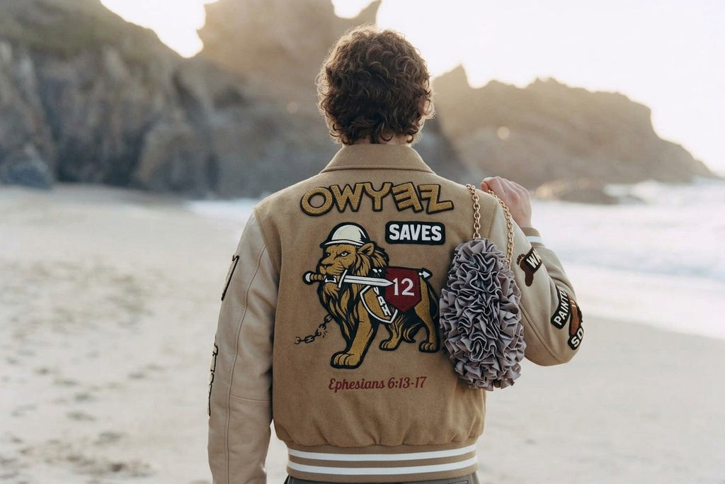 ‘Armor of YAH’ Wool/Leather Letterman Jacket
