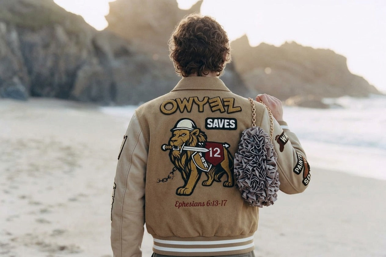 ‘Armor of YAH’ Wool/Leather Letterman Jacket