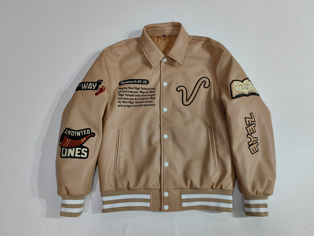 Armor of YAH Full Leather Letterman Jacket