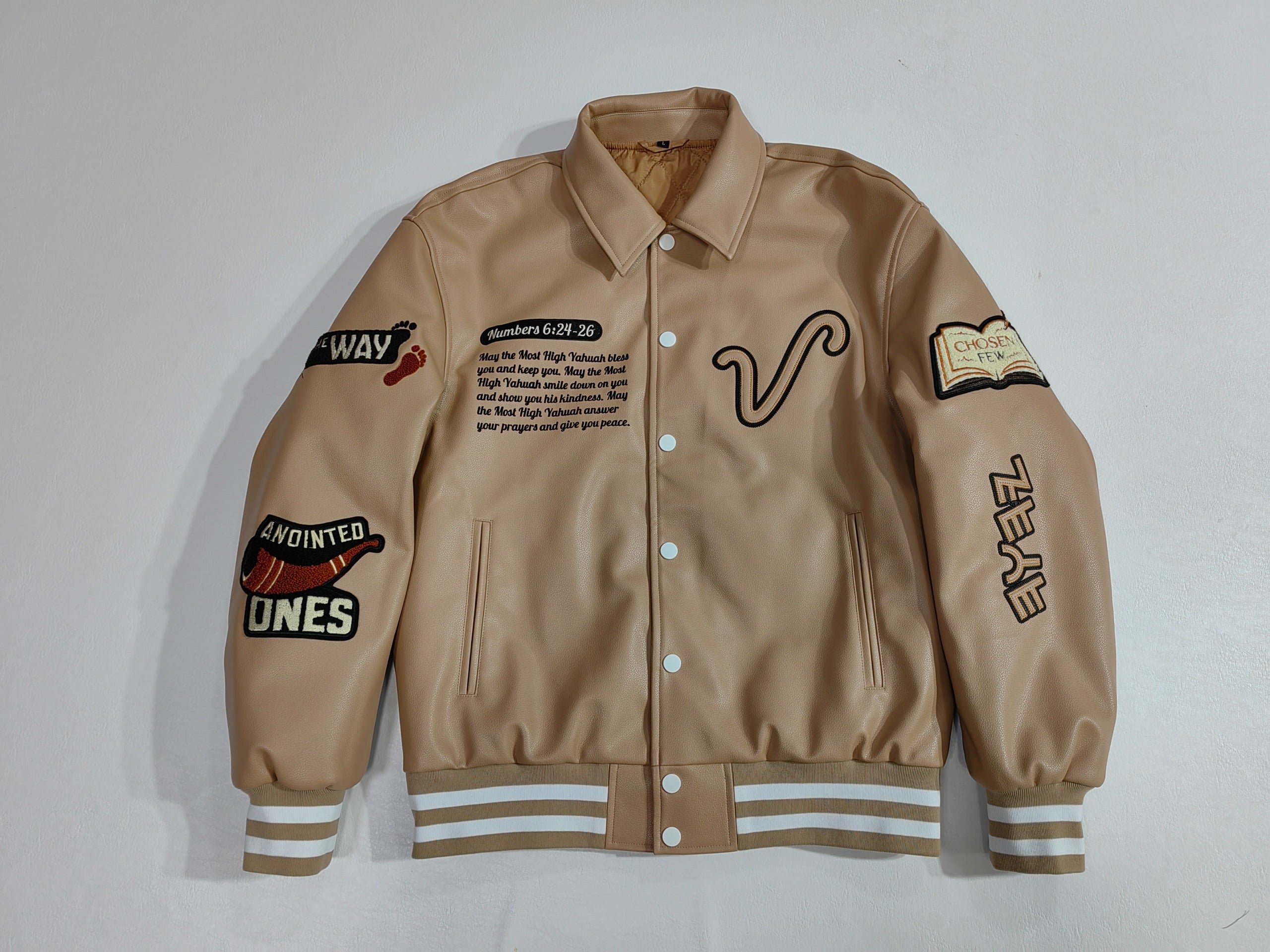 Armor of YAH Full Leather Letterman Jacket