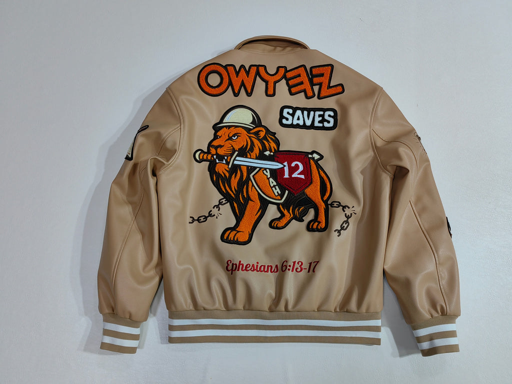 Armor of YAH Full Leather Letterman Jacket