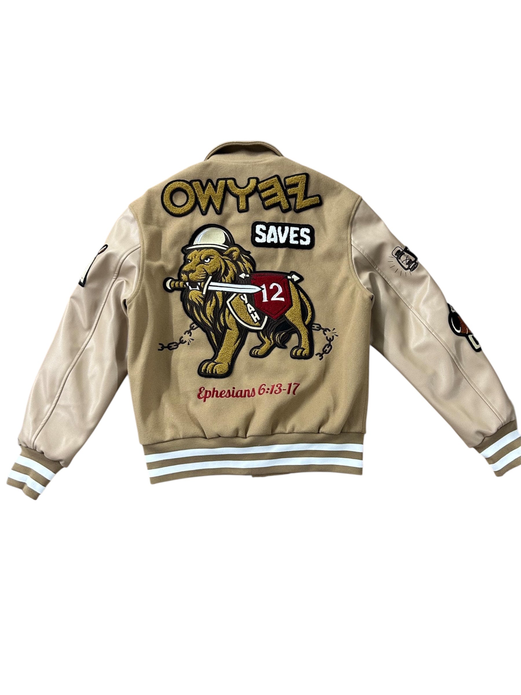‘Armor of YAH’ Wool/Leather Letterman Jacket