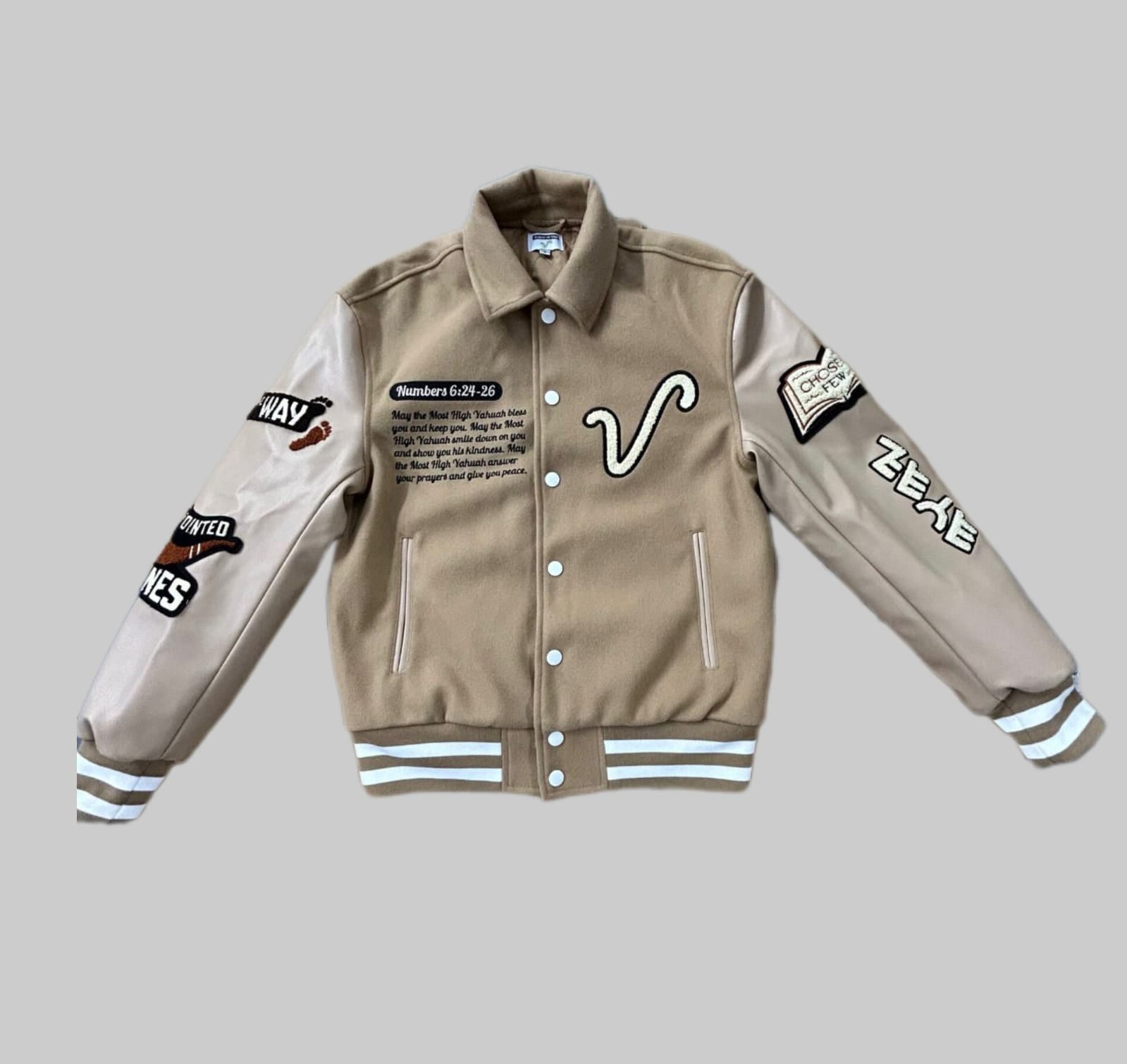 ‘Armor of YAH’ Wool/Leather Letterman Jacket
